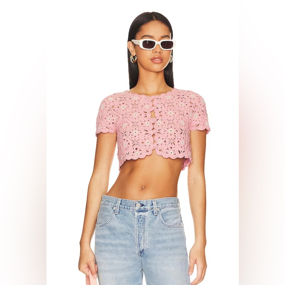 Lovers + Friends Pink Crochet Crop Top